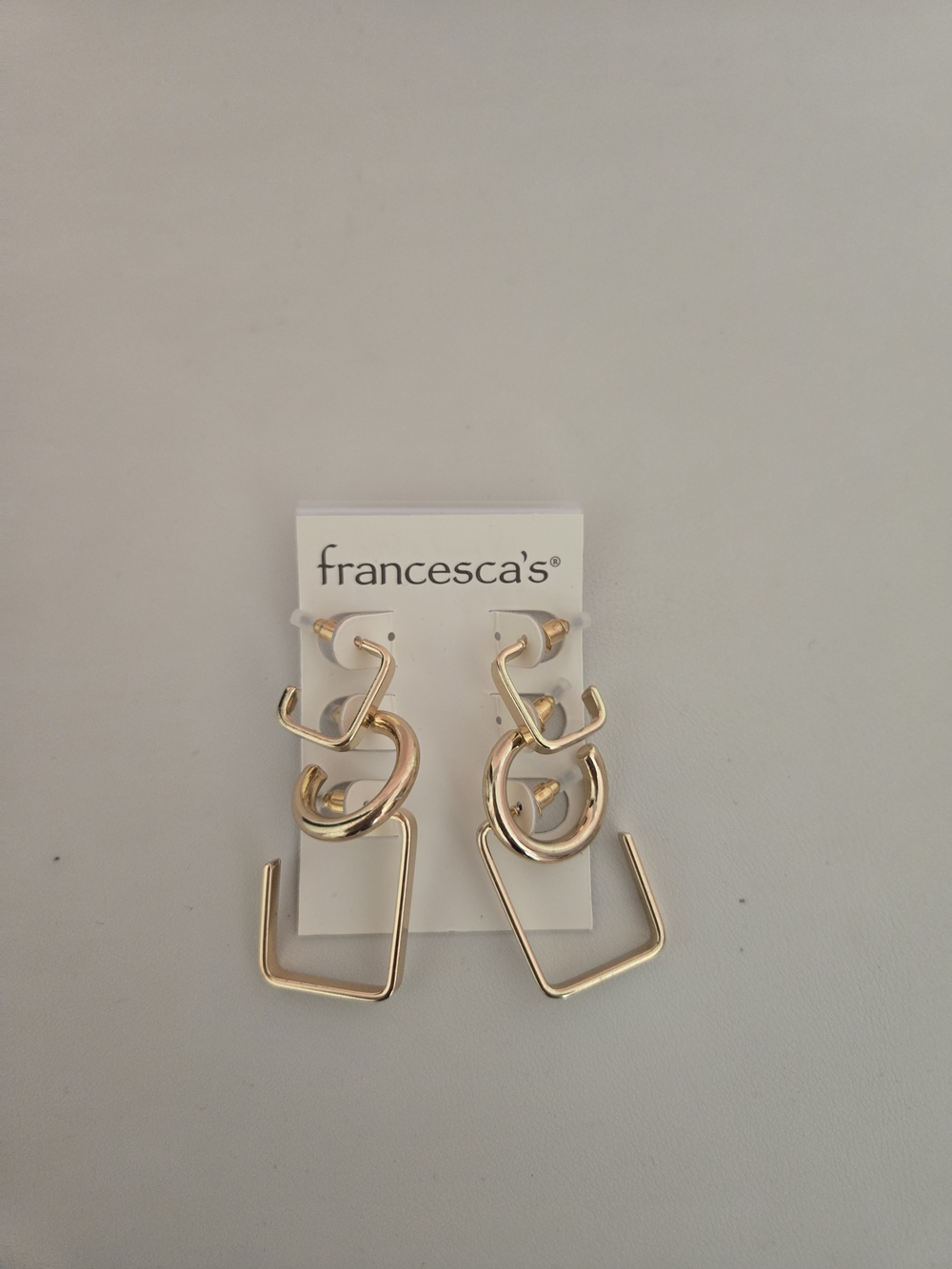 Francesca's Collections Gold Interlocking Geometric Drop Earrings
